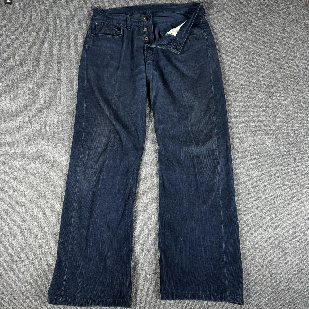 Vintage Replay Corduroy Pants Men's 34x34 Blue Made in Italy Button Fly